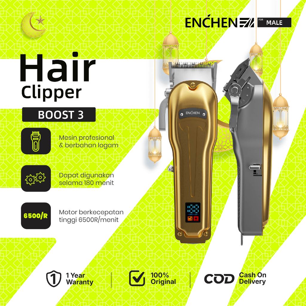 ENCHEN Boost 3 Alat Cukur Rambut Gold Hair Clipper Electric Metal Design Professional Hairdresser
