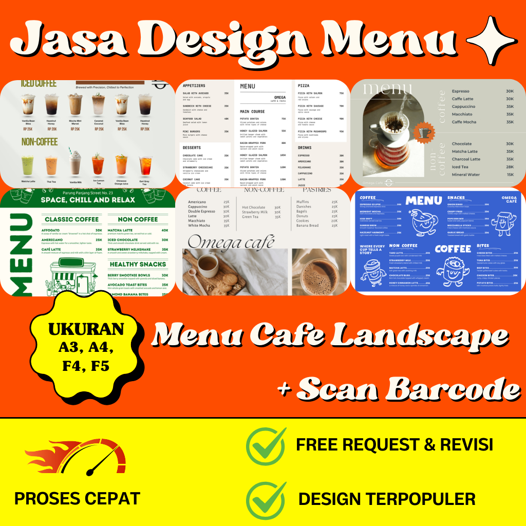 Jasa Desain Menu Cafe Landscape | Menu Makanan & Minuman | Cepat + Free Revisi