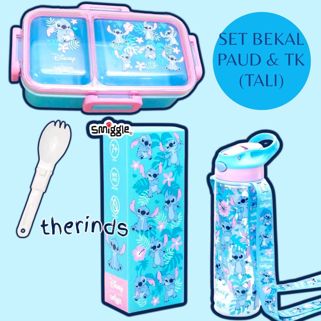 Kotak Makan dan Botol Minum Set Bekal Anak Karakter Stitch Minecraft Ariel | Set Bekal Anak PAUD & T
