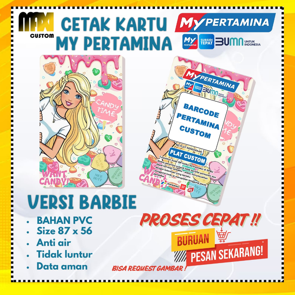 KARTU BARBIE / KARTU BARCODE MYPERTAMINA CUSTOM (BAHAN PVC) / KARTU CUSTOM MY PERTAMINA