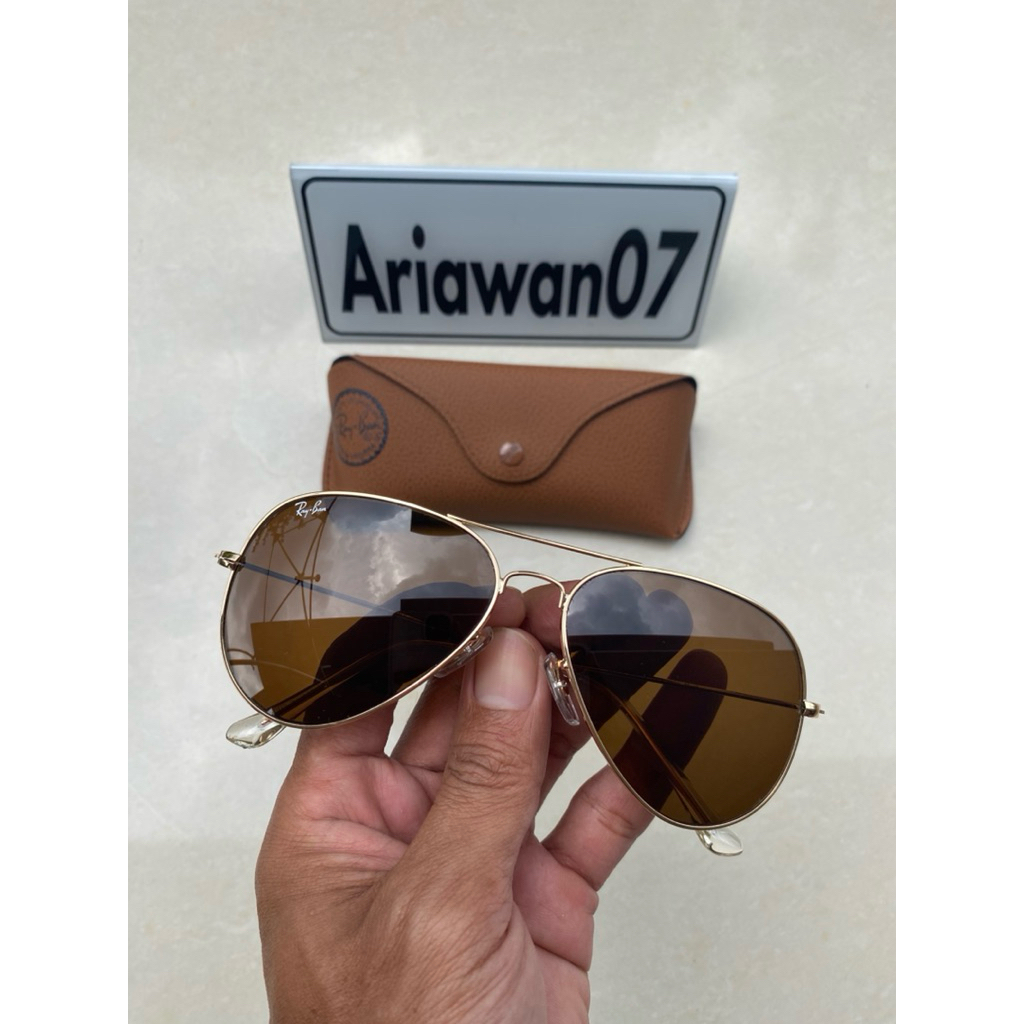 kacamata Ray-ban aviator frame rosegold kaca coklat sz 62