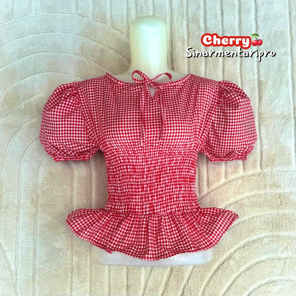 SINAR - BALERINA Crop Top Baju Fit Body Motif Kotak Kotak Pinggang Stretchy | Baju Atasan Wanita Blo