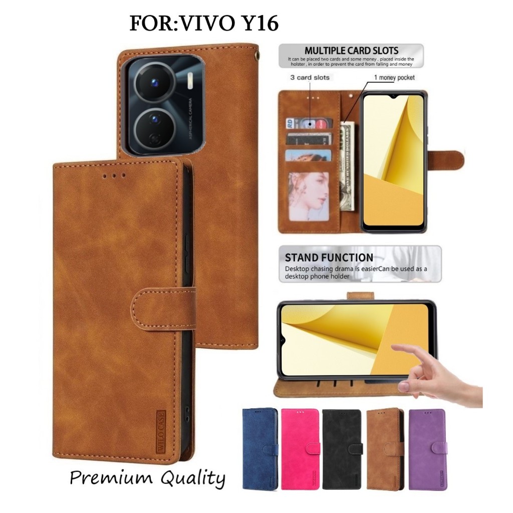 VIVO Y16 Leather Flip Cover Wallet Case Kulit - Casing Dompet Case Wallet Leather Flip Case VIVO Y16