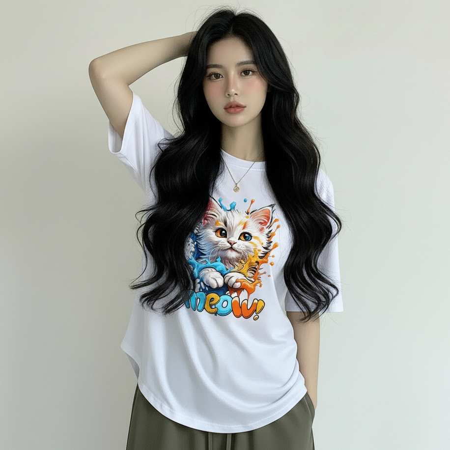 Kaos Abg Perempuan Kaos MEOW RAINBOW /Kaos Slim Fit Wanita O neck