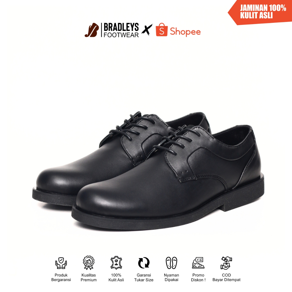 Bradleys Porto Black - Sepatu Kulit Pantofel Pria Sepatu Formal