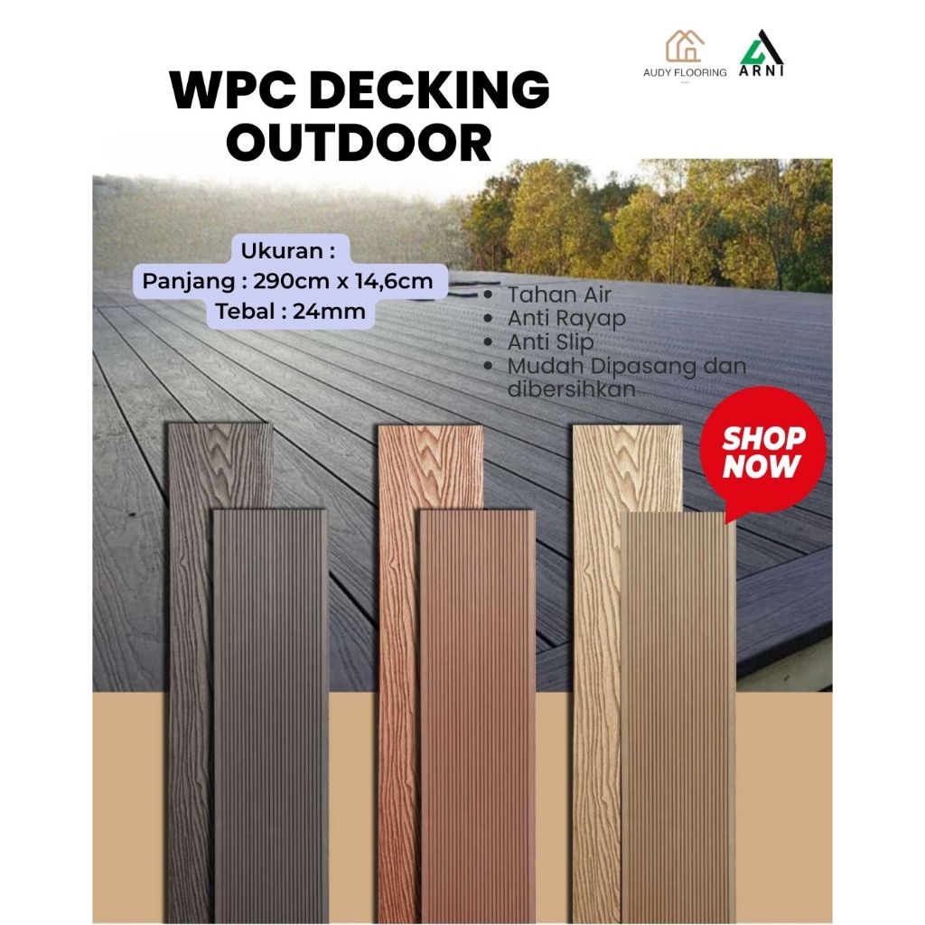 WPC Decking Feijin Outdoor | Motif Serat Kayu | Dekorasi Lantai Tahan Air