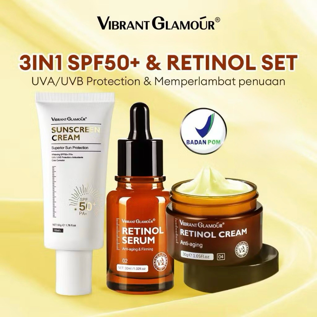 [BPOM] Vibrant Glamour set Anti Aging Retinol Cream + Retinol Serum + Sunscreen SPF 50 PA+