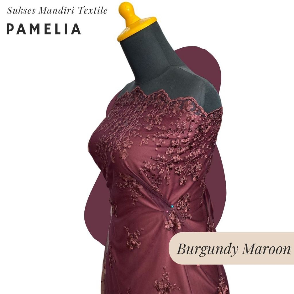 [PAMELIA] Brokat Brukat Tile Motif Bunga Kecil Premium Mewah Warna Mahogany dan Burgundy | Harga ½ m