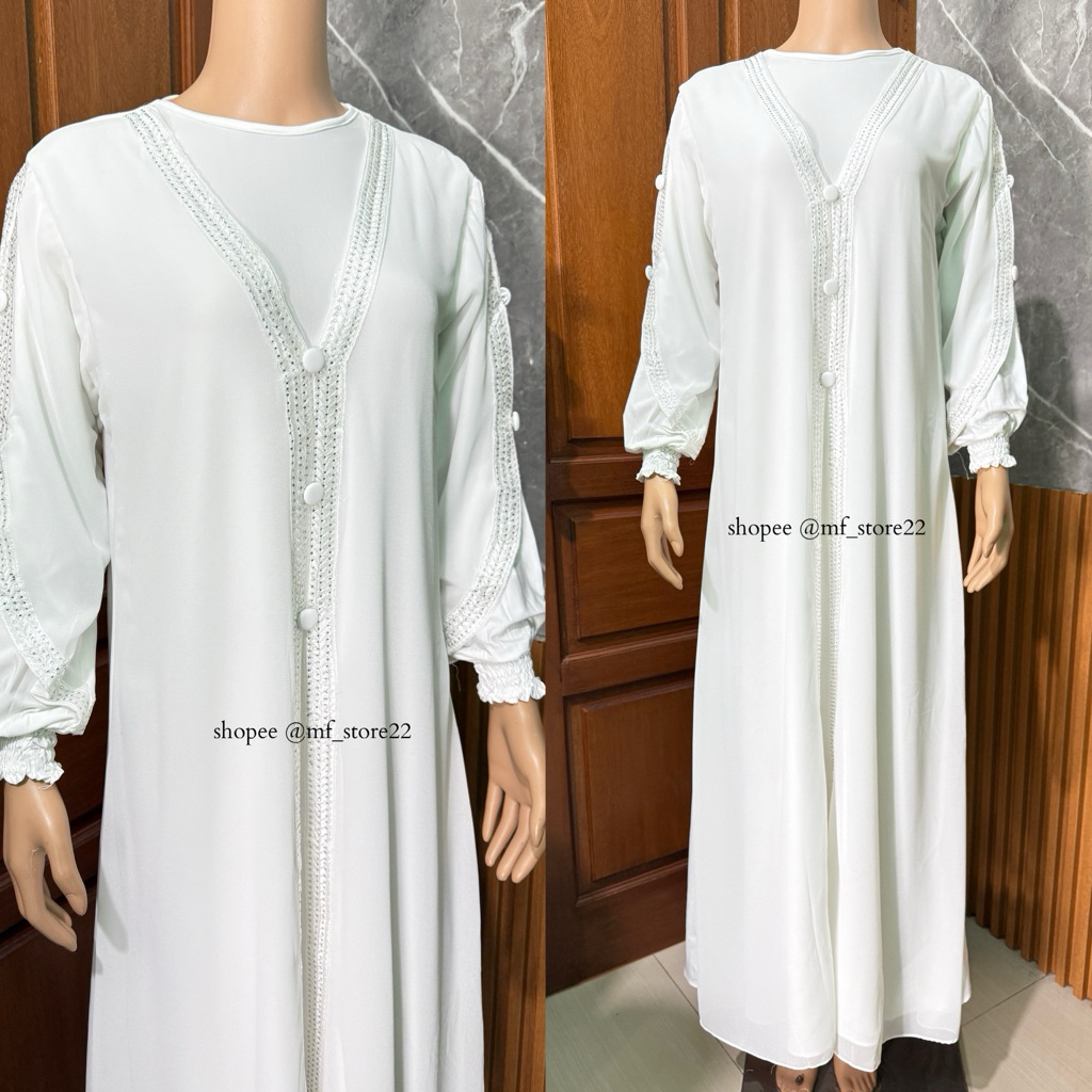 Gamis Abaya Putih Mewah Elegan Umroh Terbaru 2026