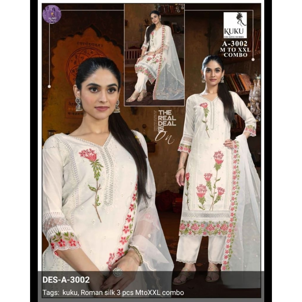 ORI INDIA - Set Kurti India Wanita Bordir Premium 3in1 (Kurti+Celana+Selendang)- Lyanz Fashion (LF) 