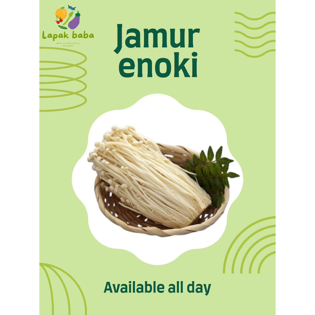 Jamur Enoki Segar 100 Gram - Tersedia dalam Kemasan Ungu Green Box dan Hijau Astronot