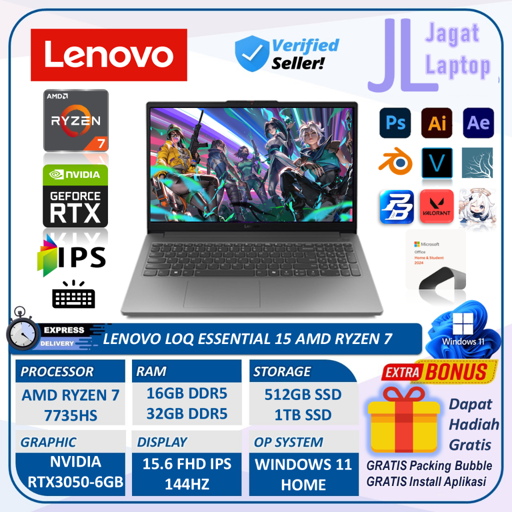 Laptop Gaming Lenovo LOQ Ryzen 7 RTX3050 32GB DDR5 1TB SSD Full HD IPS 144Hz Win11Home