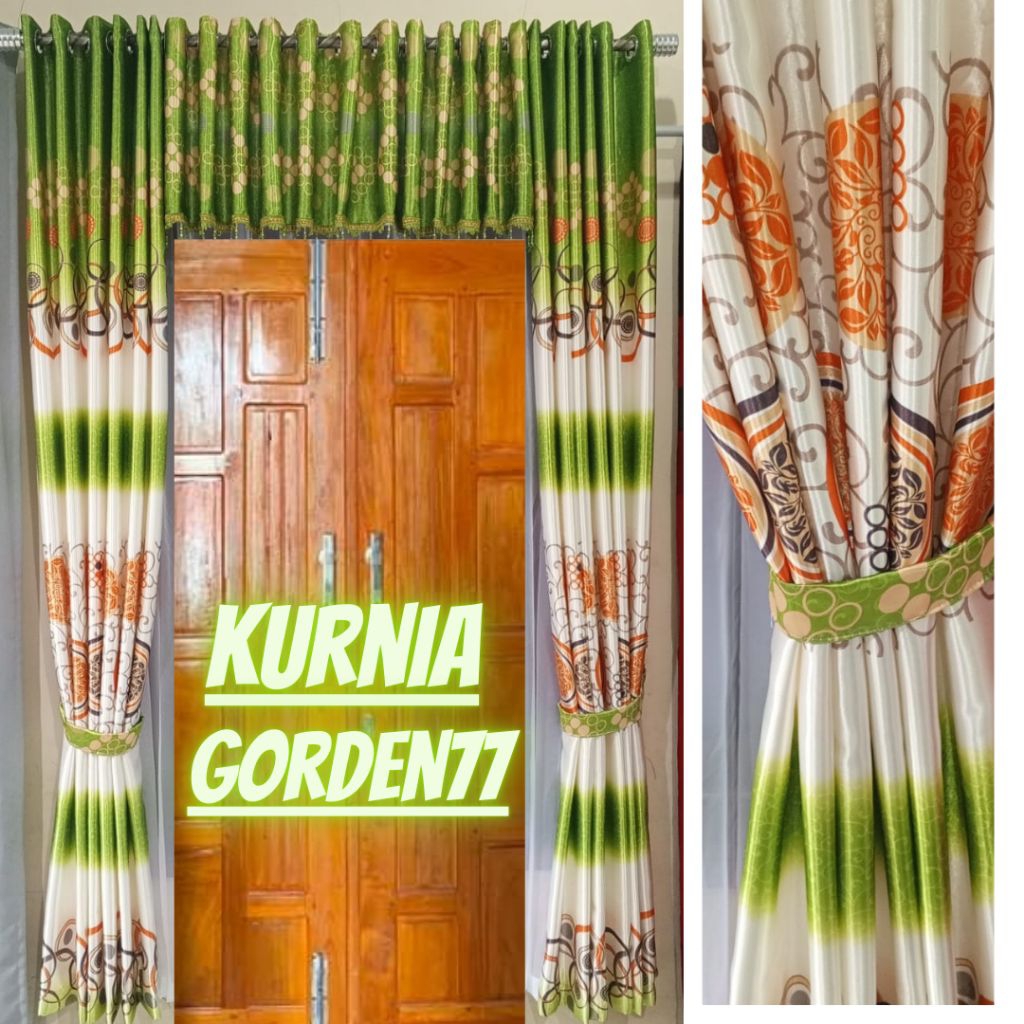 Gorden jendela  Blackout 1set Motif Bunga - Model Smokring 6 Gelombang, Panjang 200cm-250cm