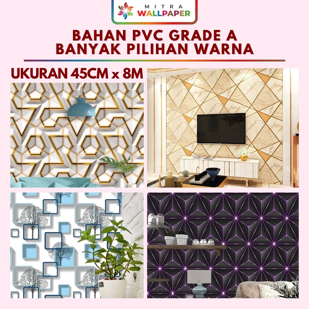 Wallpaper Dinding Ruang Tamu Minimalis Wallpaper Kamar Tidur 3D Geometri Mewah Elegan Modern Premium