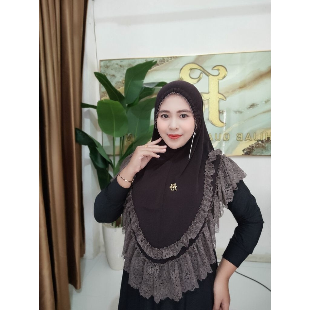 jilbab instan fo Humaira kerut dahi renda mewah