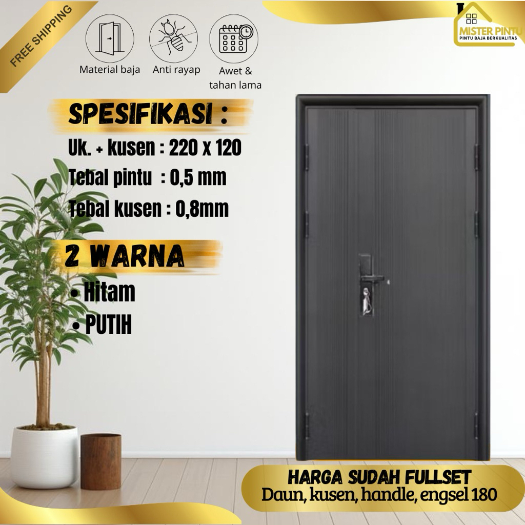 Pintu baja Mom & son | Pintu Baja Set Pintu Plate Baja / Pintu + Kusen + Handle Anti Karat / Pintu U