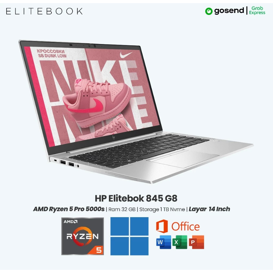 Laptop Gaming HP Elitebook 845 G8 AMD Ryzen 5 Pro 5000 Series Ram 32 GB SSD 1 TB Layar 14 inch Touch