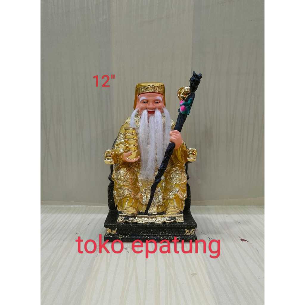 patung dewa bumi / tutikong / hok tek / ta pe kong - 12 inch - fiber - emas