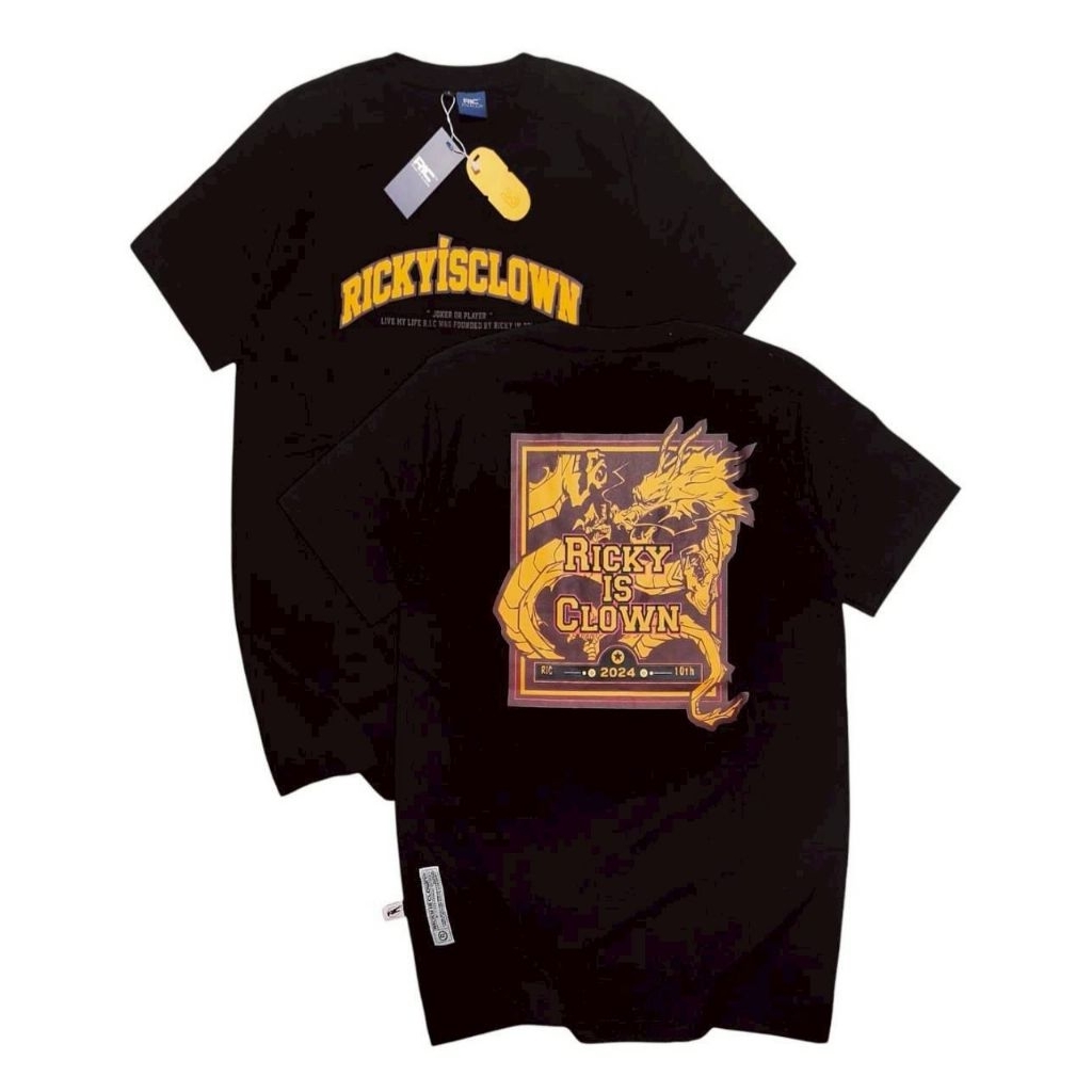 Jaket Bandoeng ~ T-shirt RICKY IS CLOWN 10TH DRAGON GOLD NEW BALCK