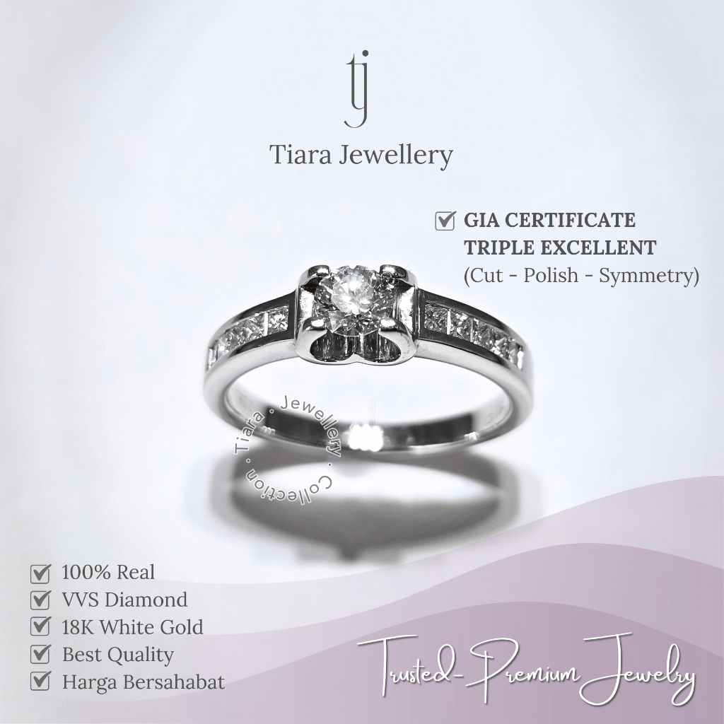 Tiara Jewellery - Unique Design VVS Diamond Ring Triple Excellent GIA 18K White Gold Luxury [WF165] 