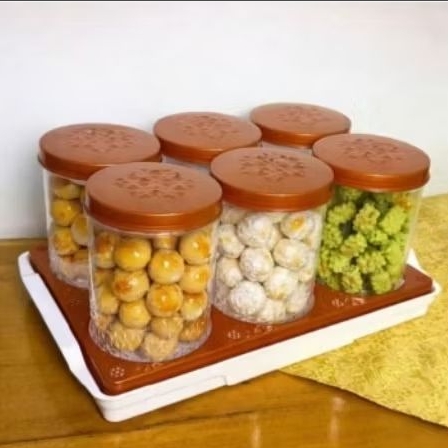 Calista toples pucuk set 6 + nampan / satu set toples kue kering/ lebaran toples serbaguna