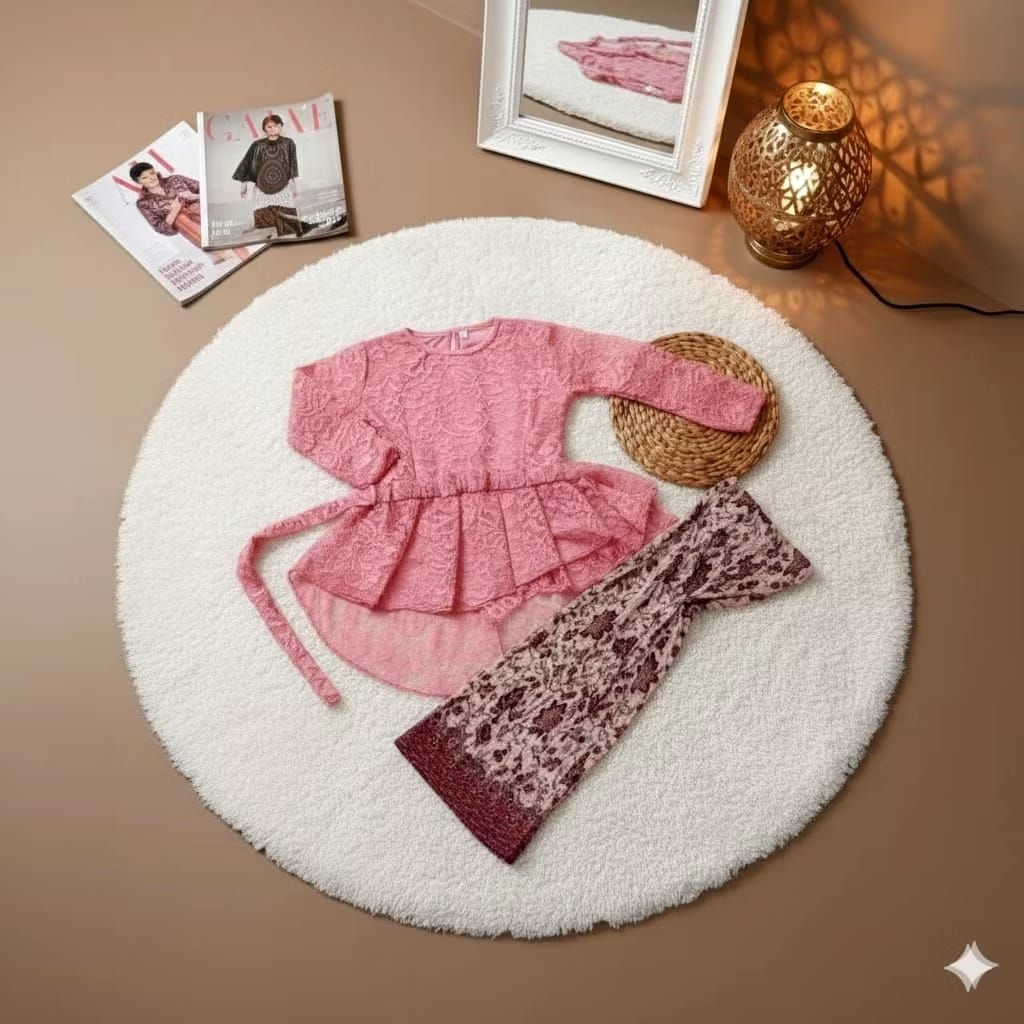 SETELAN BAJU KEBAYA BROKAT ANAK PEREMPUAN MODERN STYLE LENGAN PANJANG BROKAT ROK SPAN PLISKET UNTUK 