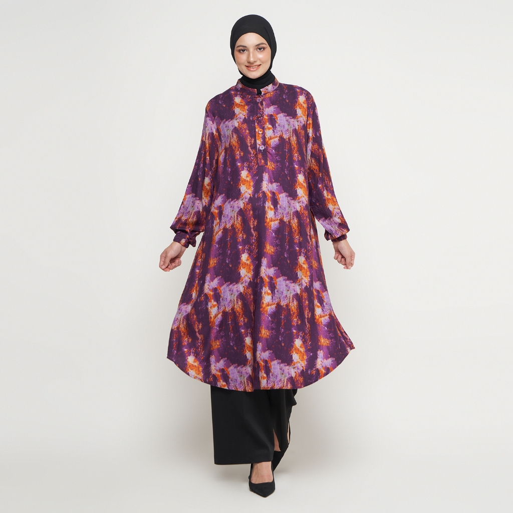 Tunik Wanita Muslim Motif Abstrak Premium | Atasan Panjang Lengan Panjang Busui Friendly Jania