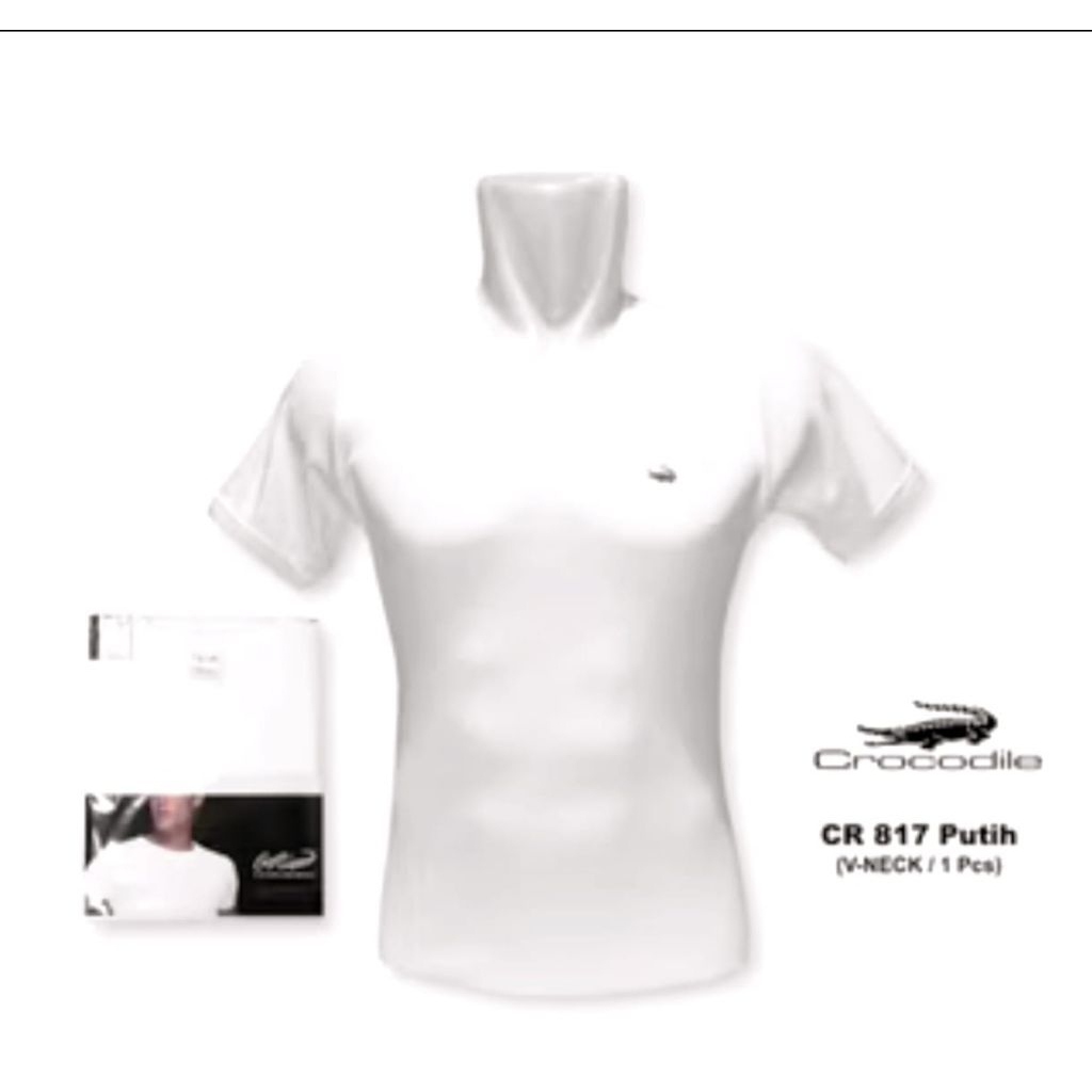 Kaos Oblong CROCODILE PUTIH kerah V /Oblong Pria Crocodile Putih V Neck