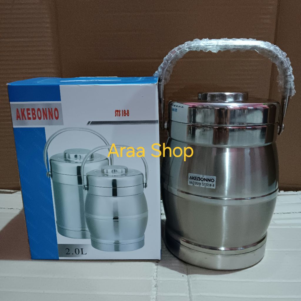 Rantang Tunggal Stainless Steel Vacuum 2 Liter Akebonno STS 18-8 Dobel 2 Lapis Dinding Awet Tahan Pa