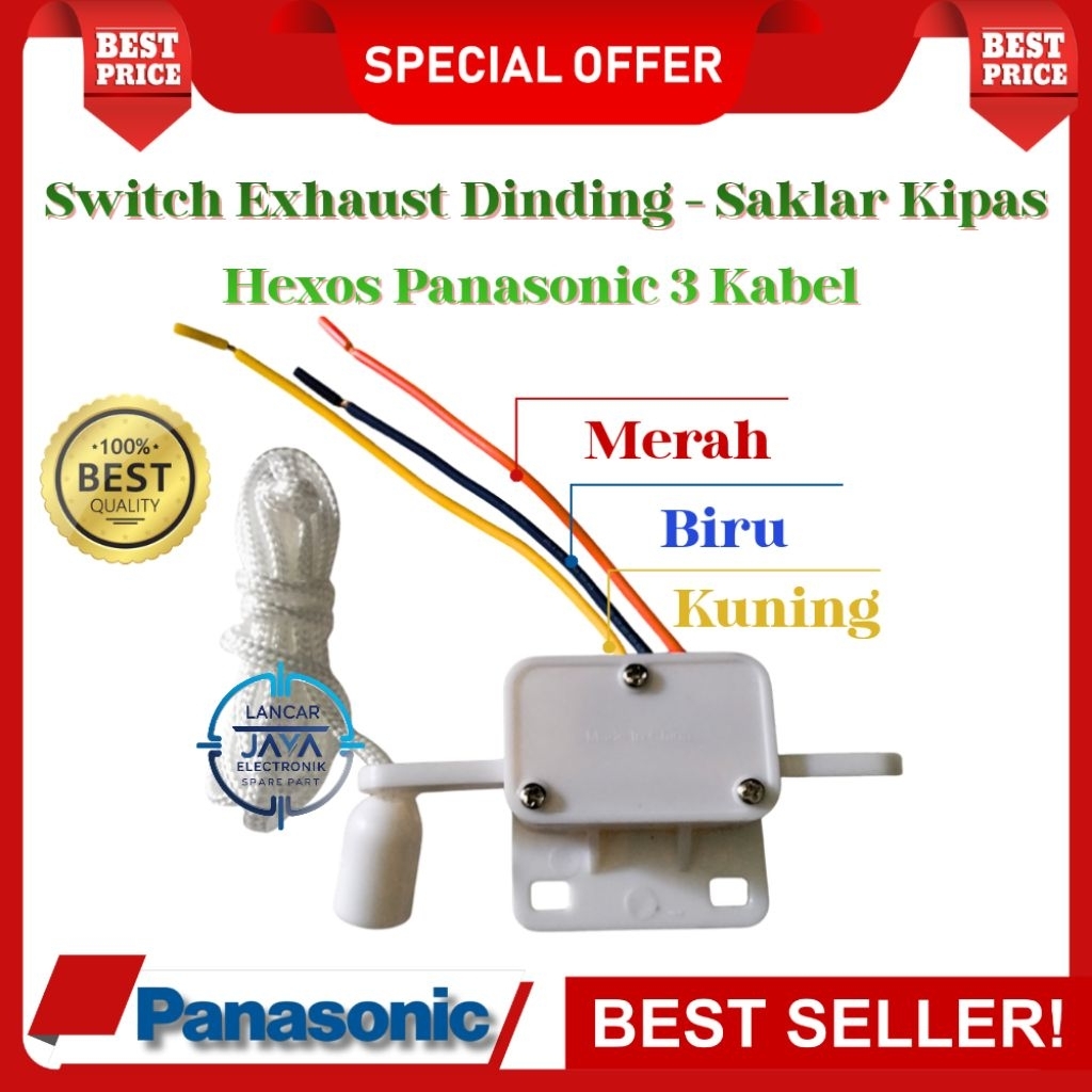 Switch Exhaust Dinding Panasonic Hexos 3 Kabel – Saklar Kipas Angin Dinding Original