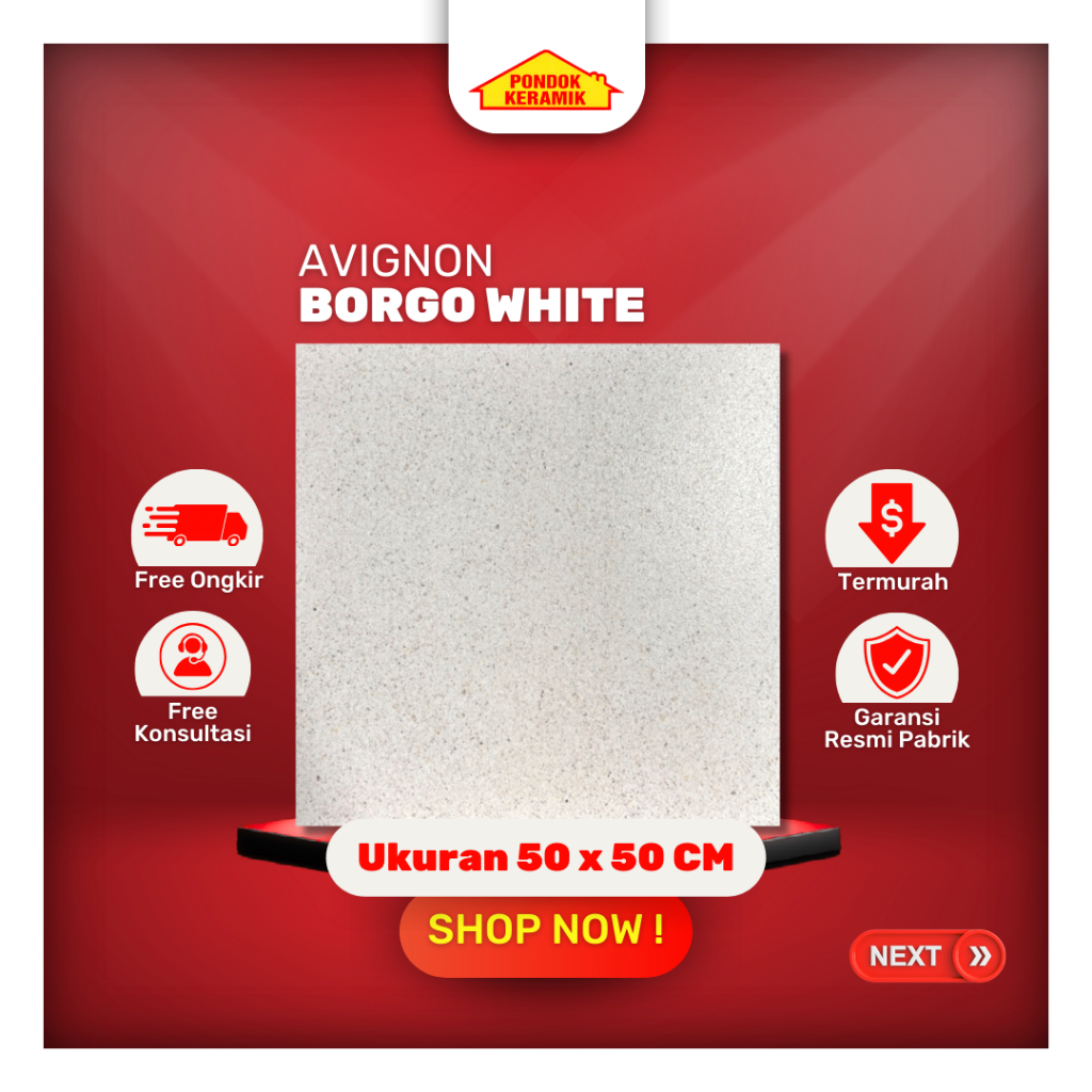 Keramik Lantai Teras 50x50 Borgo White Matt Warna Putih Permukaan Kasar