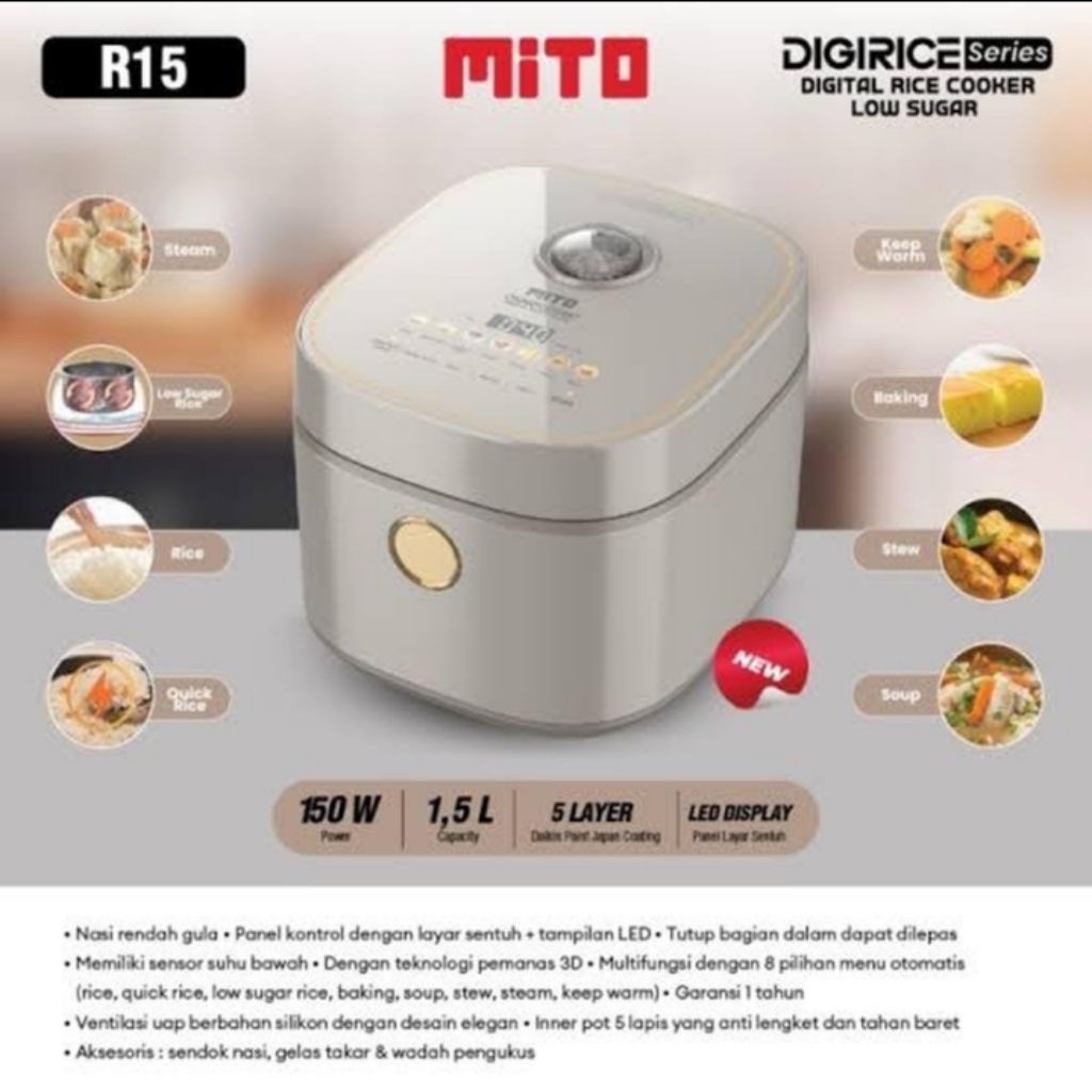 BATAM - MITO MITOCHIBA R15 R 15 LOW SUGAR low carbo rice cooker digital 1.5 liter