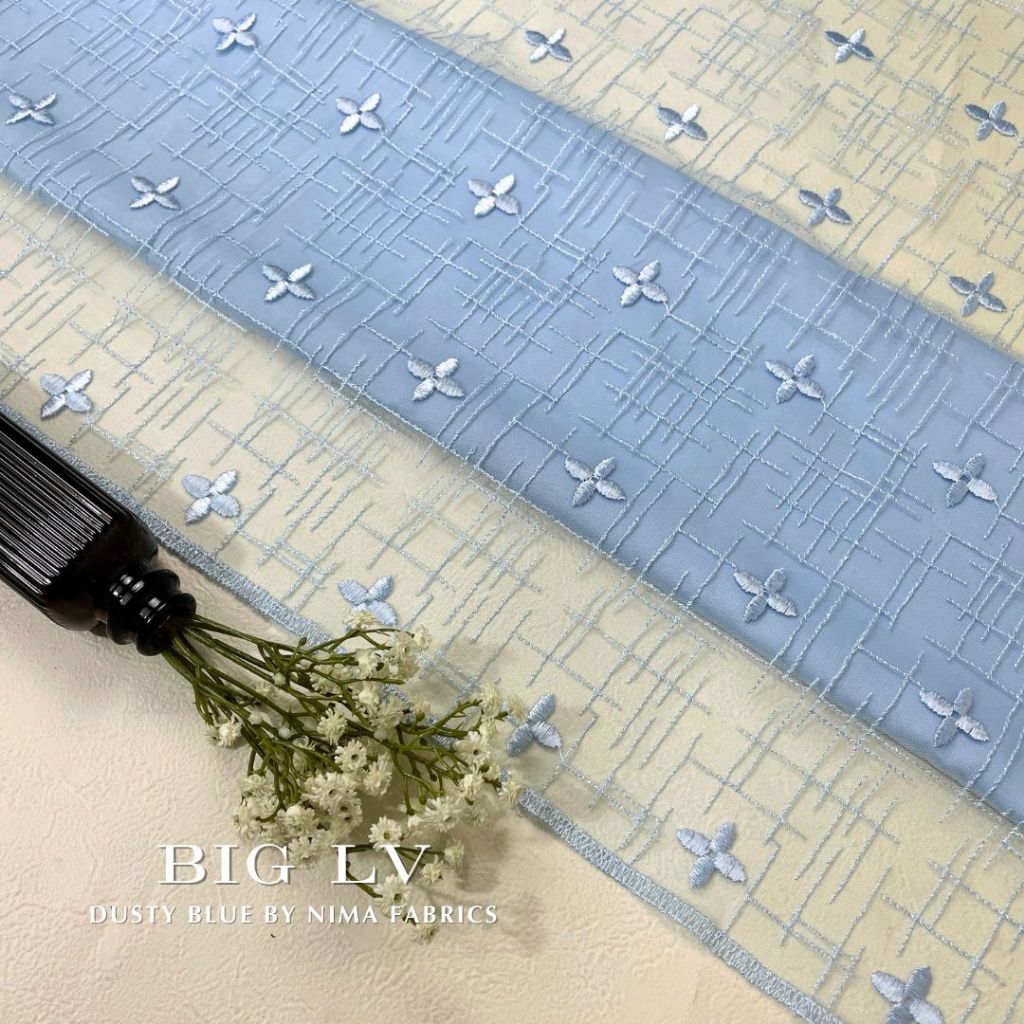 Kain Brokat Bahan Kebaya Motif Akar Bunga Floral / Dusty Blue, kebaya, outer, wisuda, dress