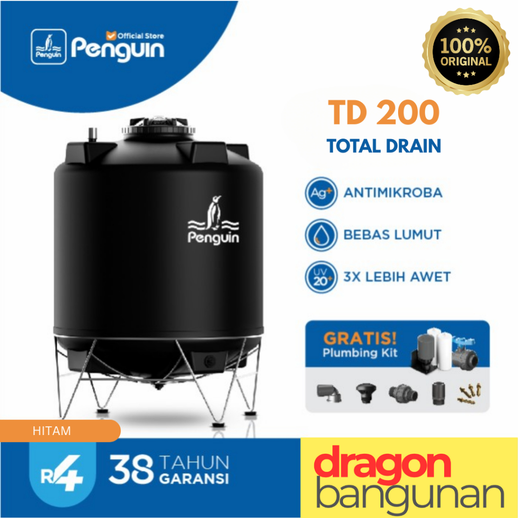 Tangki Air Penguin TD 200 + Kaki Hitam - Toren Penguin Total Drain 2000 Liter