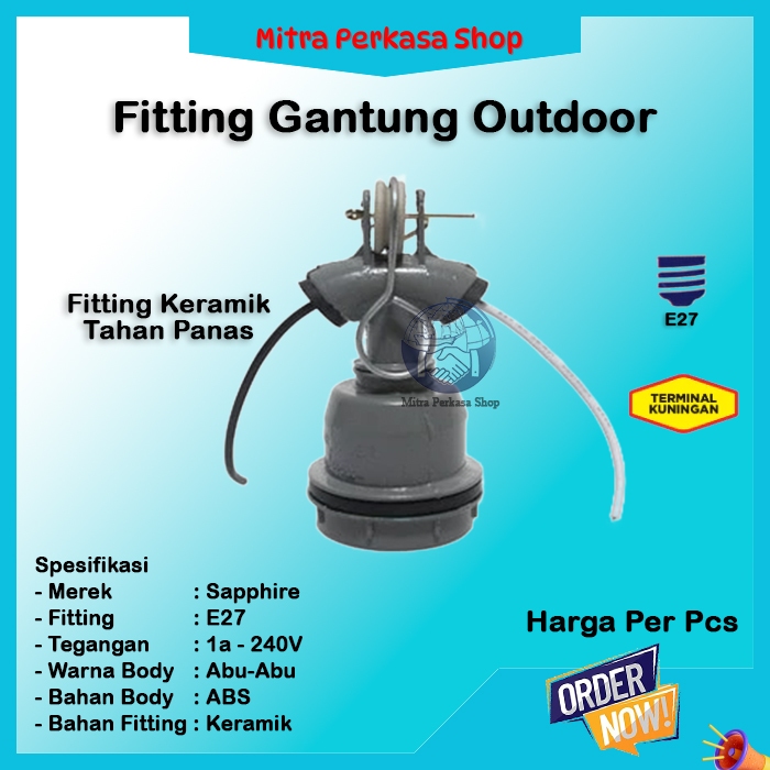 Fitting Gantung Lampu Jalan Fitting Besi Keramik Outdoor Fitting Keramik WD E-27 Fitting Gantung Mer