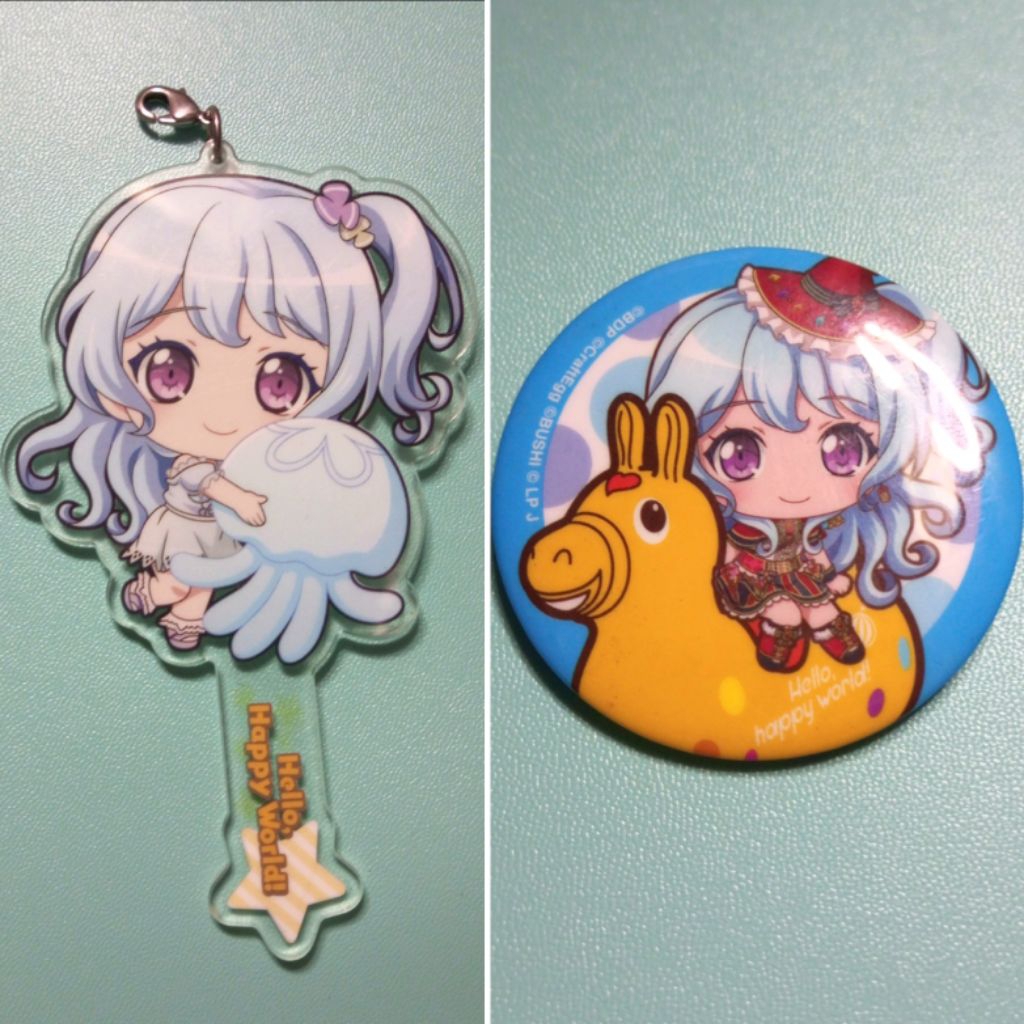 [READY] Bang Dream official merch Kanon Matsubara gantungan kunci keychain dan pin badge anime
