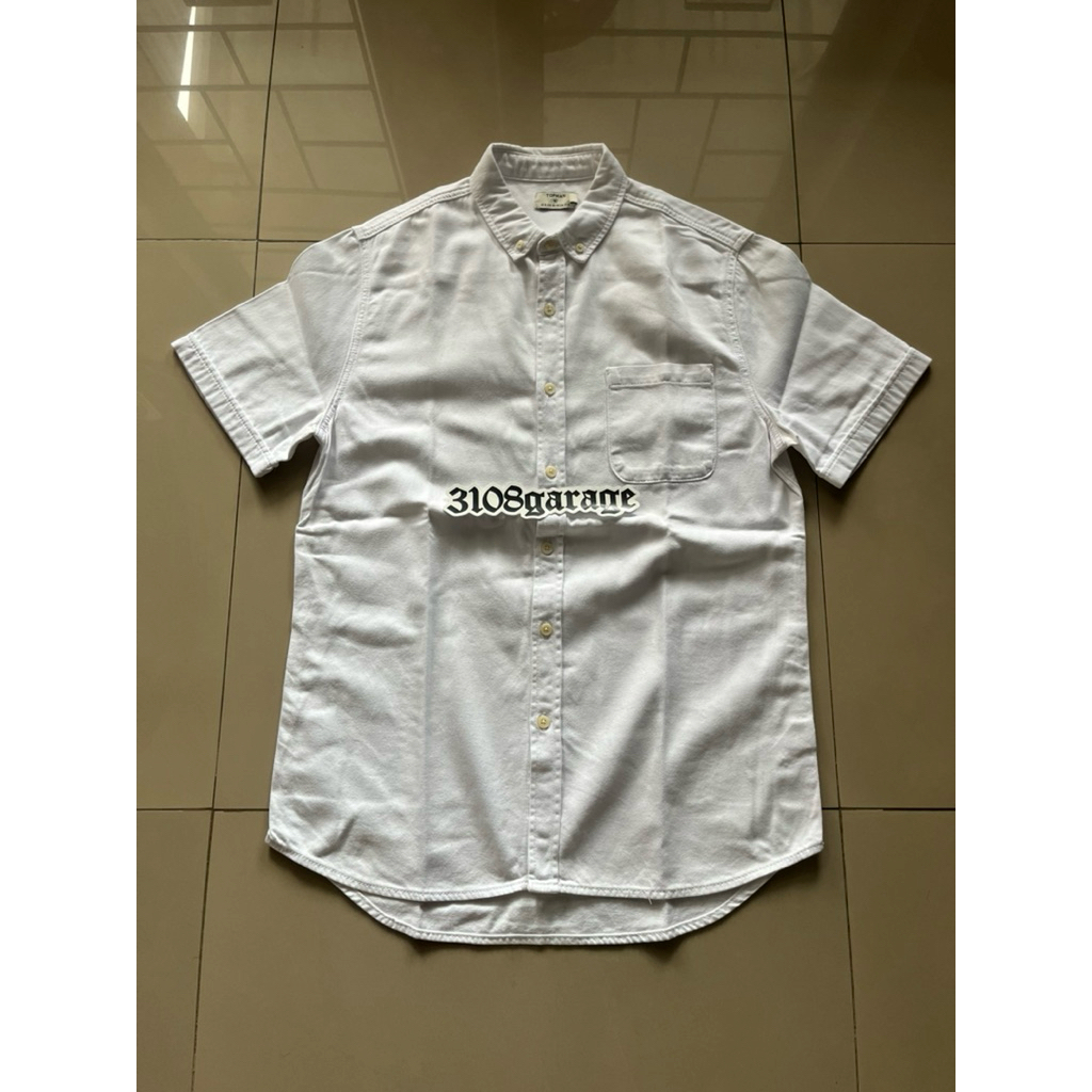 Kemeja lengan pendek casual mens topman white putih polos sz Medium good condition used