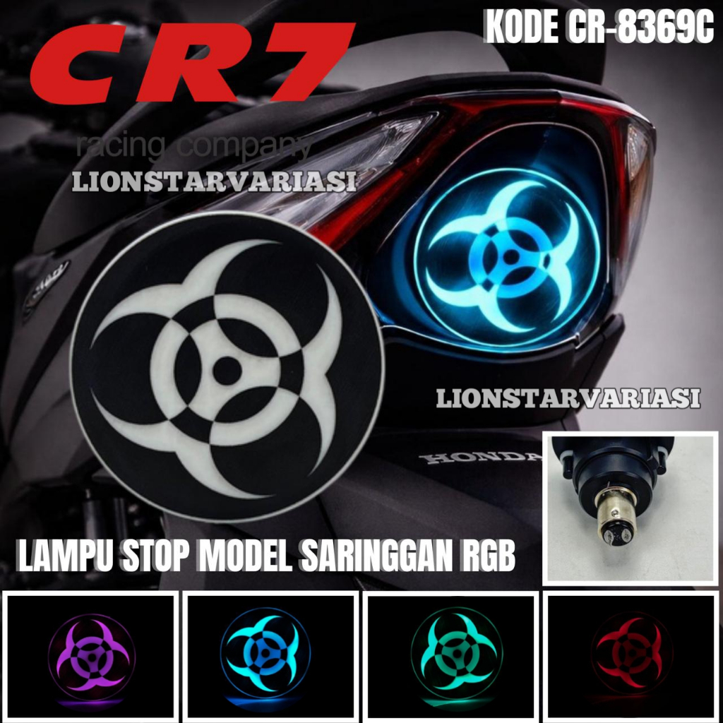 Lampu Stop Rem Motor Model Sharingan RGB Nyala RGB Dinamis Lampu Stop Rem Belakang Motor Matic Bebek
