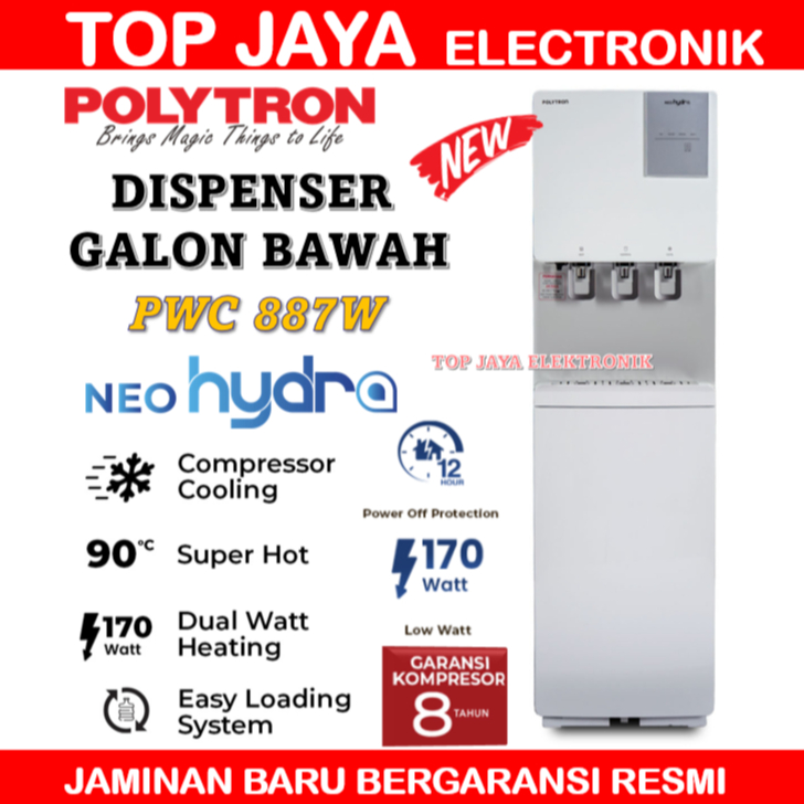 DISPENSER POLYTRON GALON BAWAH/DISPENSER GALON BAWAH KOMPRESOR PWC 887W POLYTRON NEW SERIES