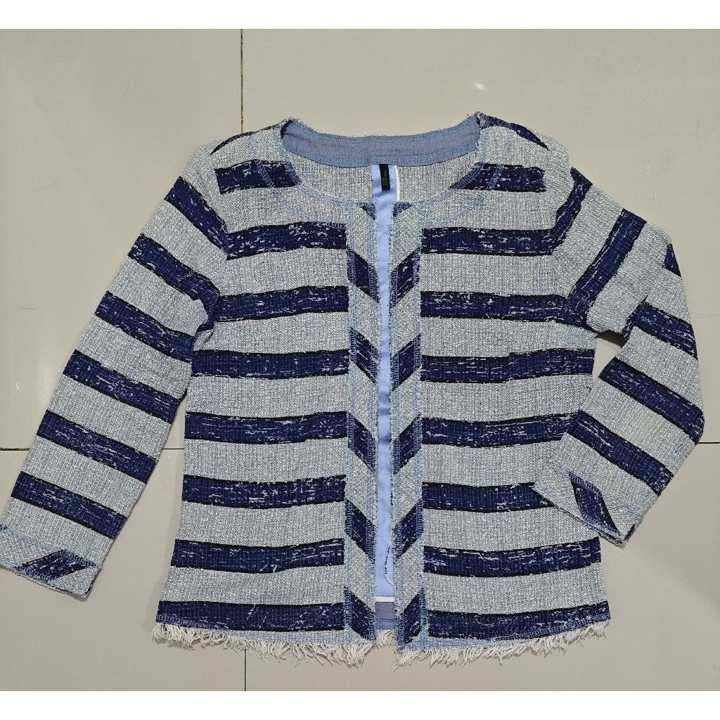 Blazer outer tweed ootd branded salur biru LD 88-92