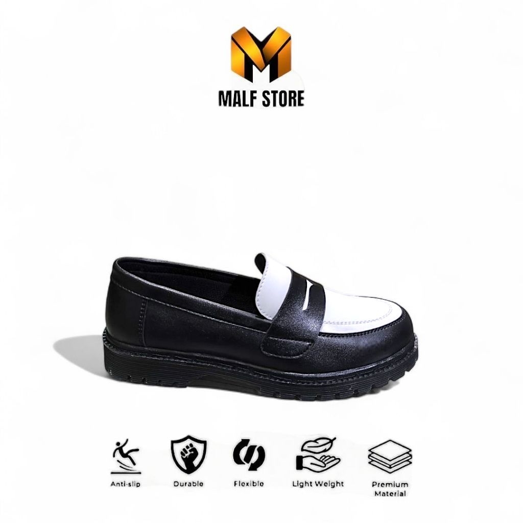 Sepatu Penny Loafers Pria Hitam Putih Slip On Casual Formal Berkualitas Premium Vintage Loafers Sepa