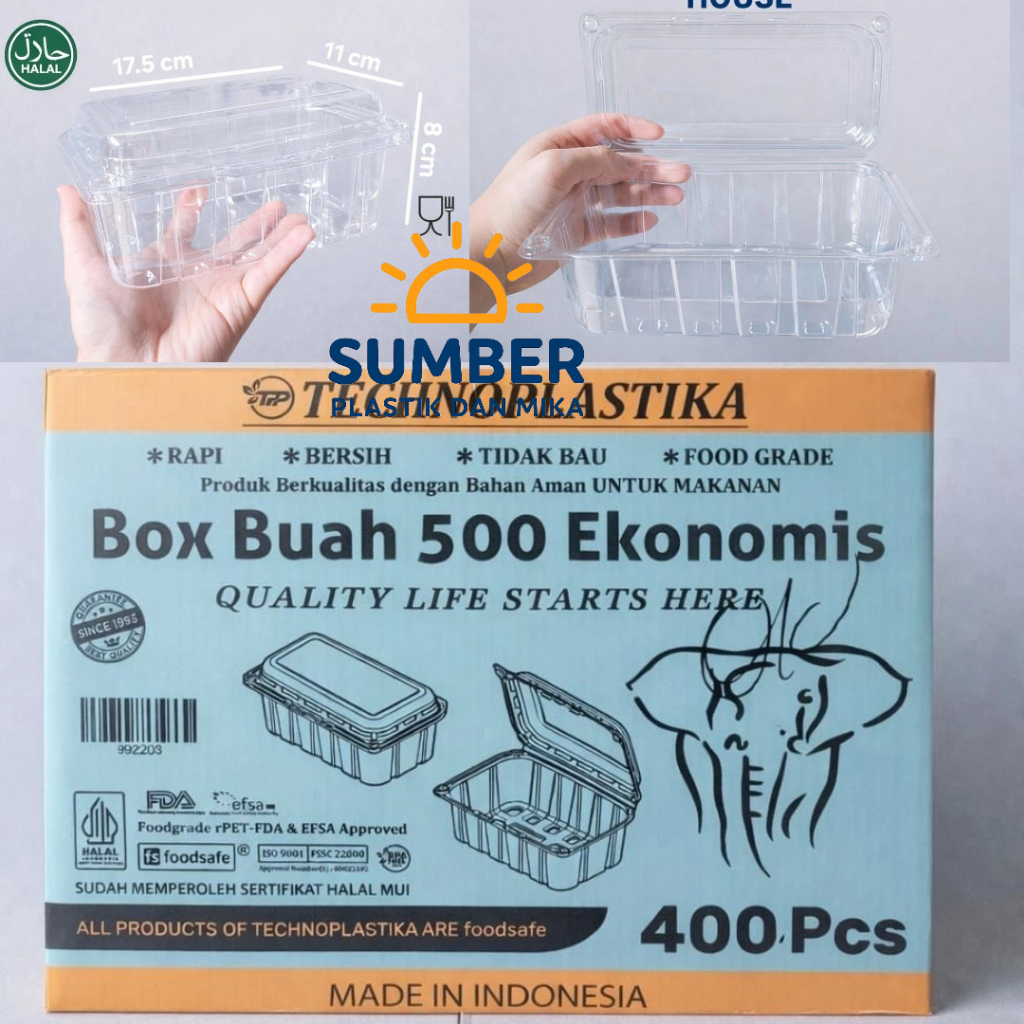 [1dus 400pcs] Technoplastika Box Buah 500ml Ekonomis Mika Box PET TPP 500ml Tray Box Buah 1/2kg