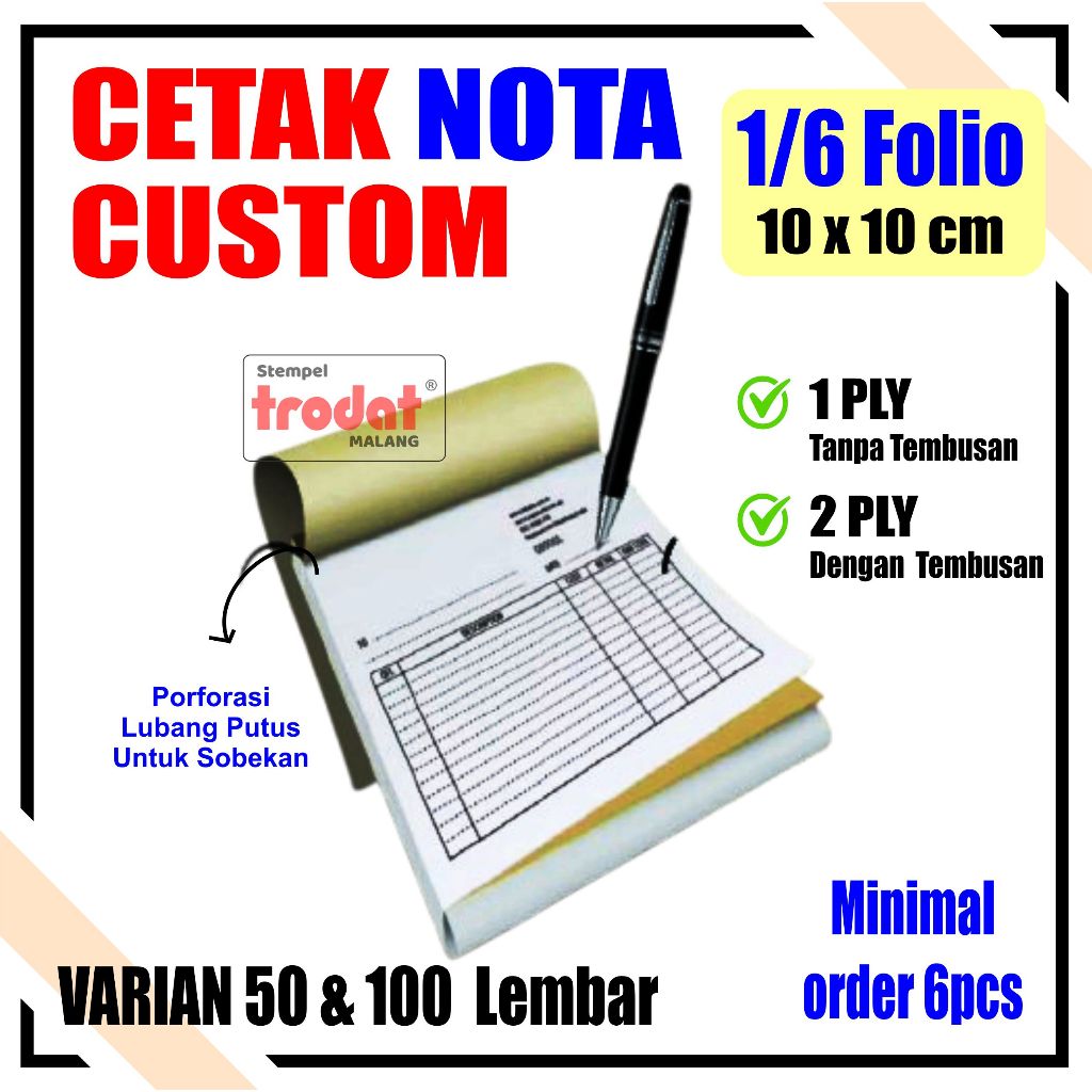 Nota Custom Penjualan Custom 1/6 Folio | Nota laundry | nota toko | nota perusahaan | Nota Kecil