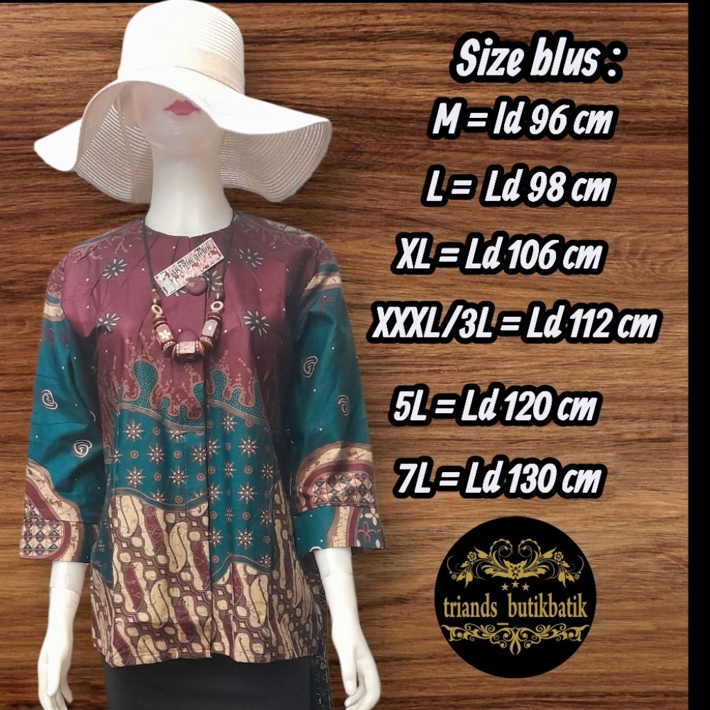 Blus Batik Premium Atasan Batik 3/4 Blus Batik Kantor bahan katun Pakai Furing Tricod.Size M sampai 