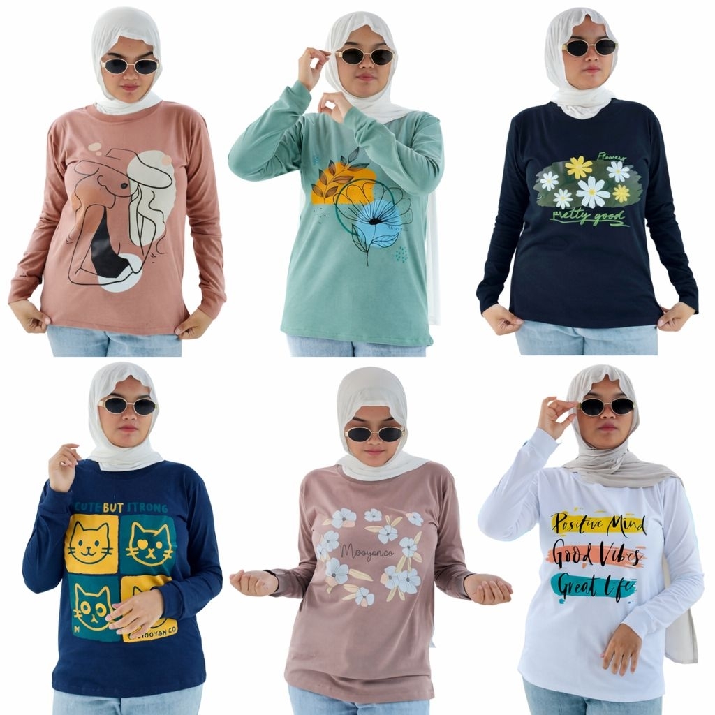 Atasan Kaos Wanita Lengan Panjang - Baju Polos Katun Combed  - T-shirt Cewe Dewasa Jumbo Terbaru