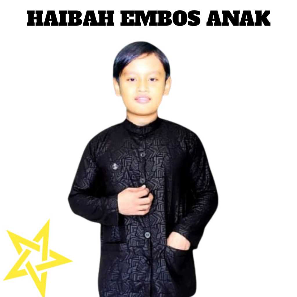 Baju Koko Anak Laki-Laki Kat Embos Hitam Putih  6-14 Tahun
