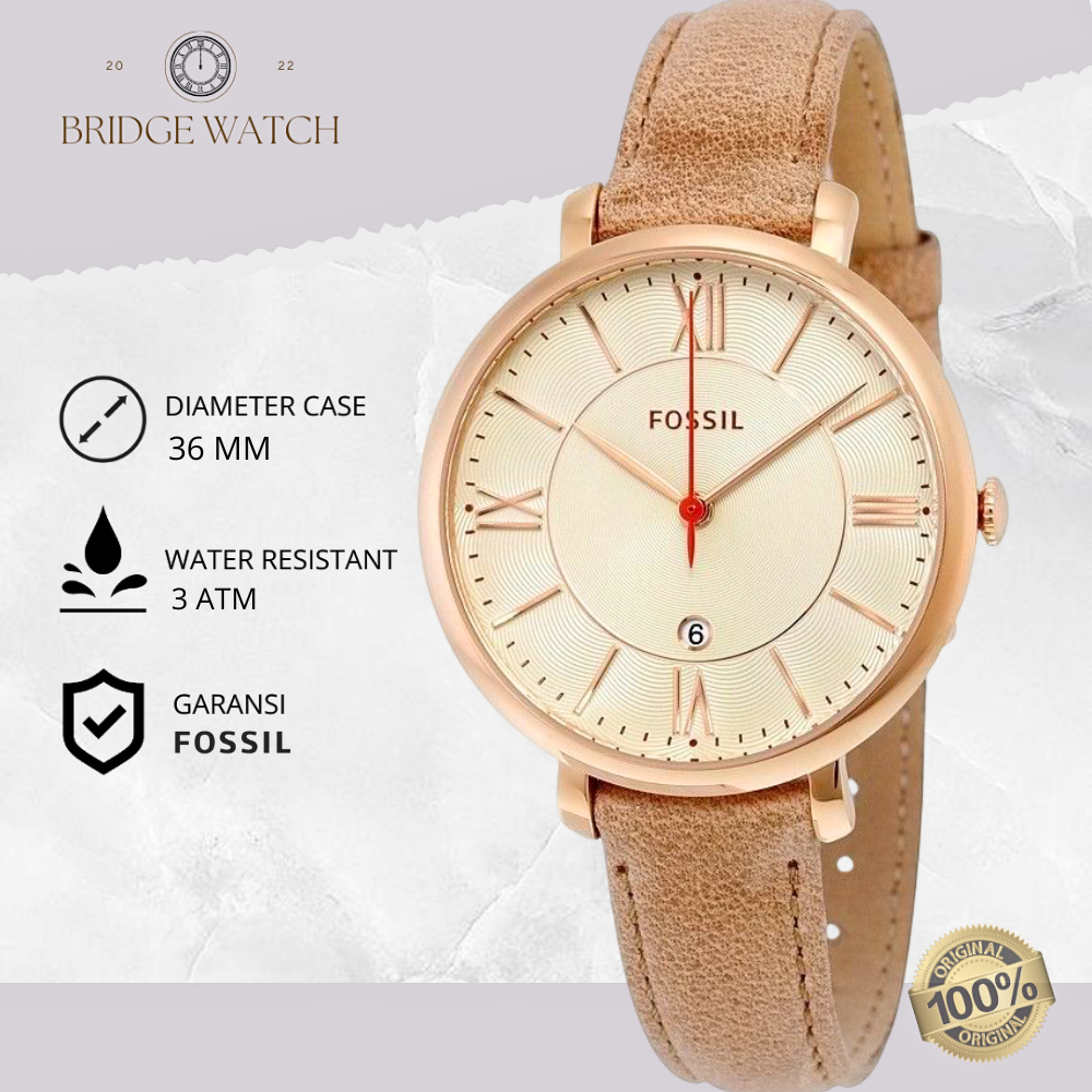 Jam Tangan Wanita Fossil Jacqueline ES3487 Analog Leather Kulit Slim Casual Original