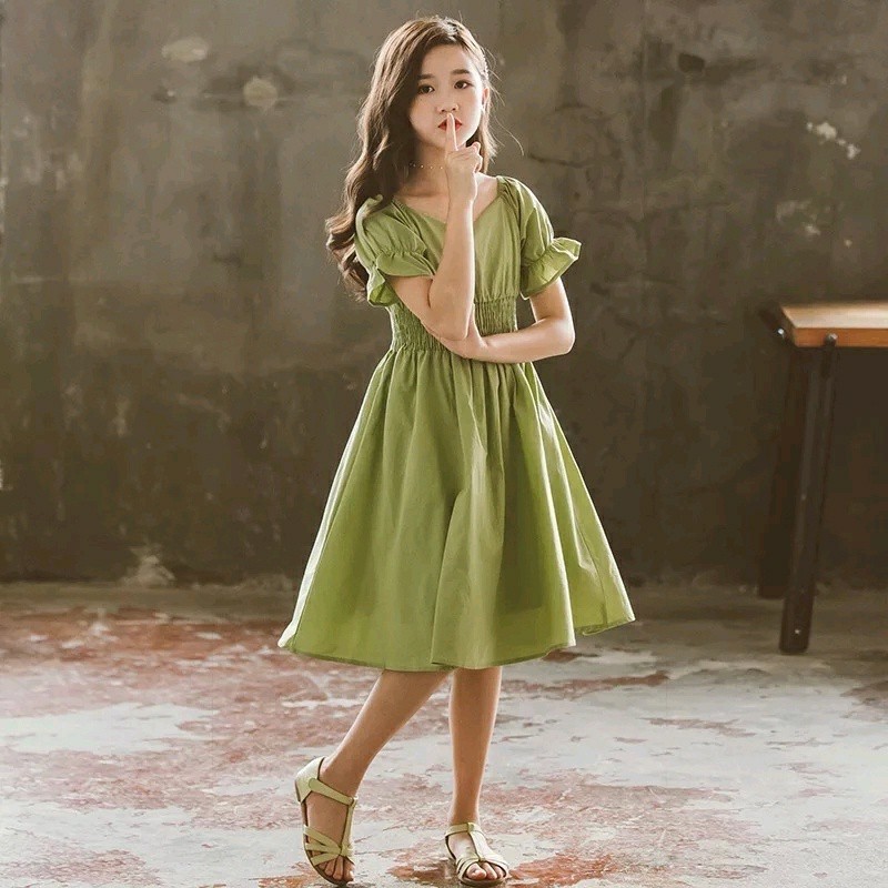 KARNIA | Natal Dress Midi Anak Sabrina Kerut | Dress Smock Smok Pinggang Anak Usia 4 – 12 Tahun