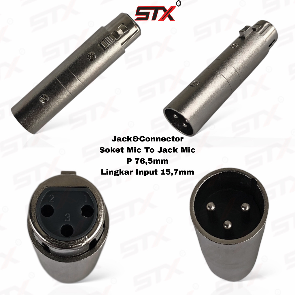 SOKET MIC/XLR CEWE/FEMALE TO JACK MIC/XLR COWO/MALE MERK STX