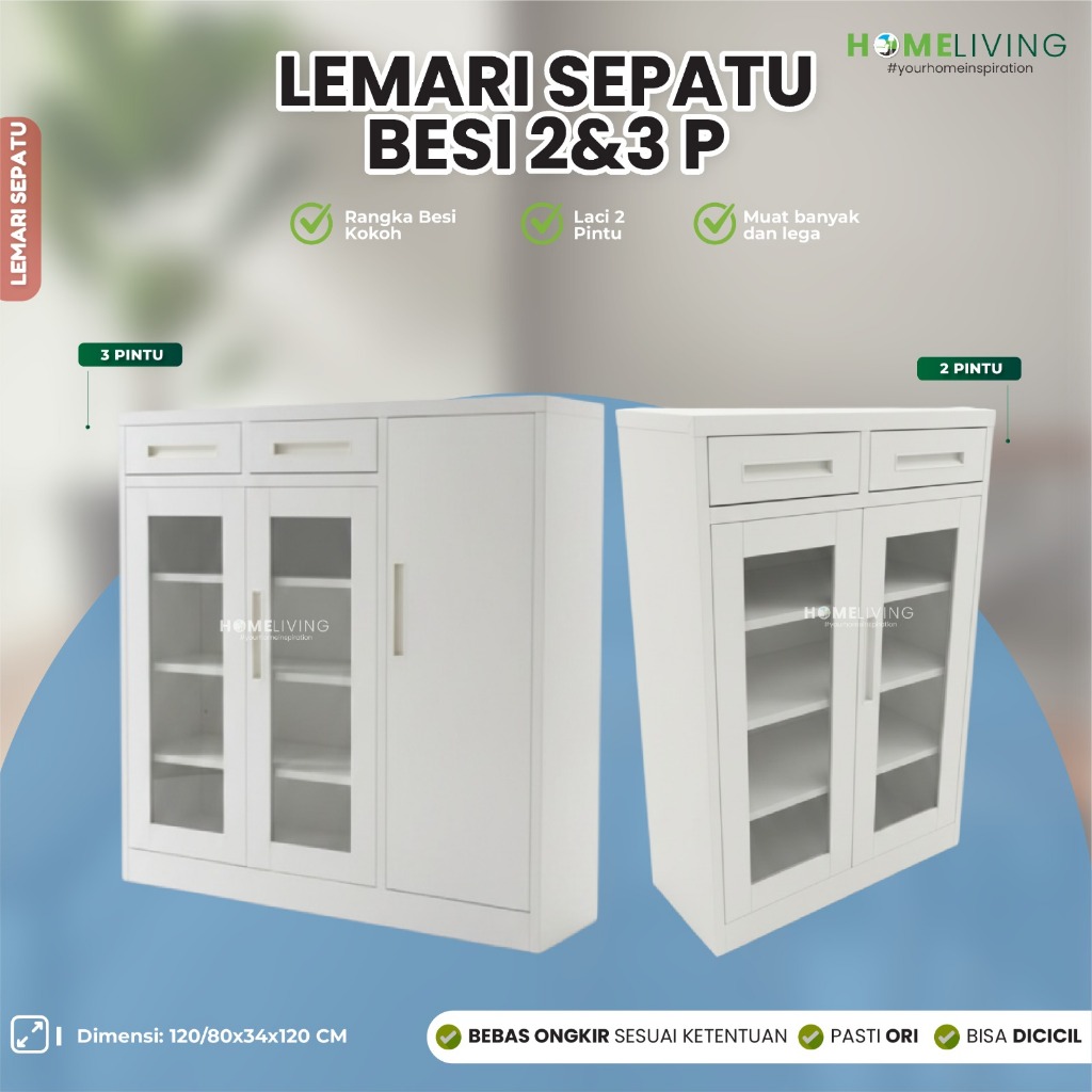 HOMELIVING-RAK SEPATU BESI - LEMARI SEPATU BESI - RAK SEPATU 2&3 PINTU - RAK SEPATU PONTIANAK